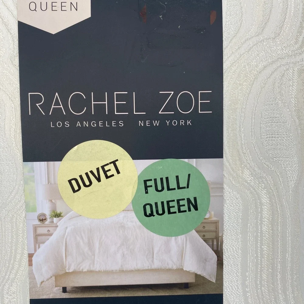 Rachel Zoe Duvet Set Full/Queen Ivory Cream Wavy Jacquard Modern Textured Chic